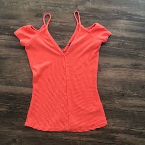 Salmon off the shoulder tank shirt